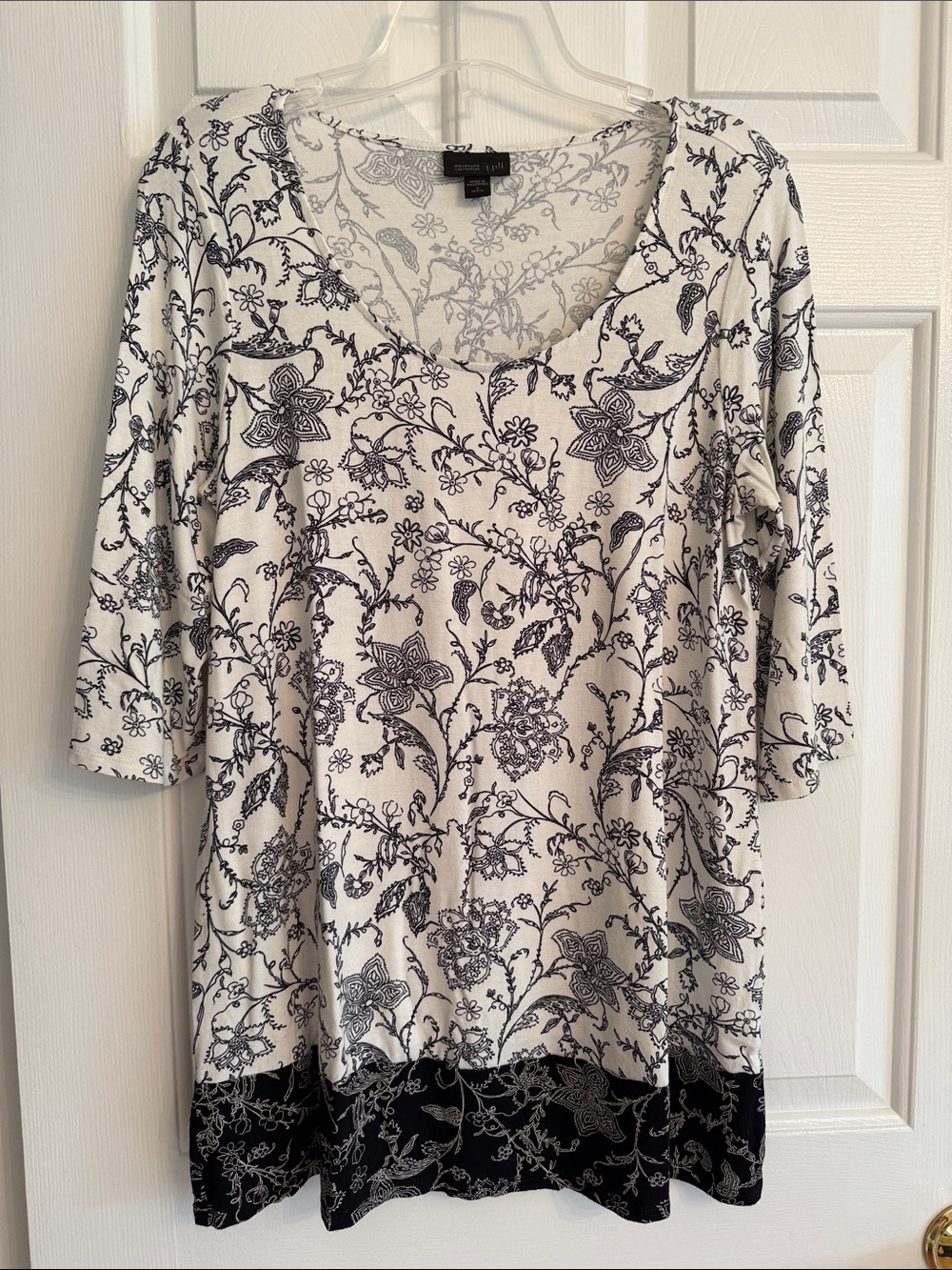 J. Jill Cream Tunic with Black Floral Border